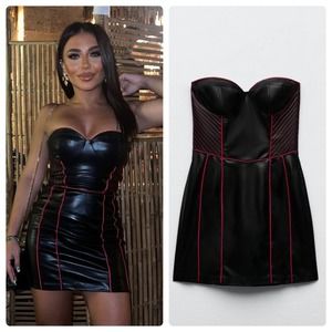 Zara Black Faux Leather Mini Dress Size Small NWT New